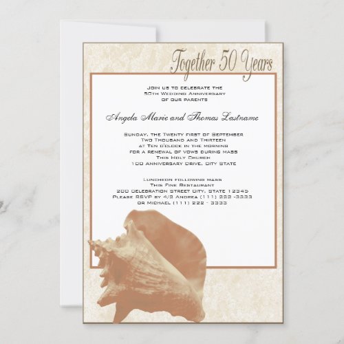 Ocean Sand Seashell 50th Anniversary Personalized Invite
