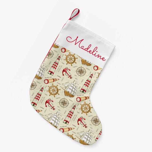 Ocean Scene | Add Your Name Small Christmas Stocking (Front (Hanging))