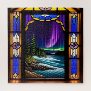 Ocean Scene and Colorful Aurora Display Jigsaw Puzzle