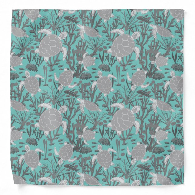 Ocean Scene Grey Blue Sea Turtle Bandana (Front)