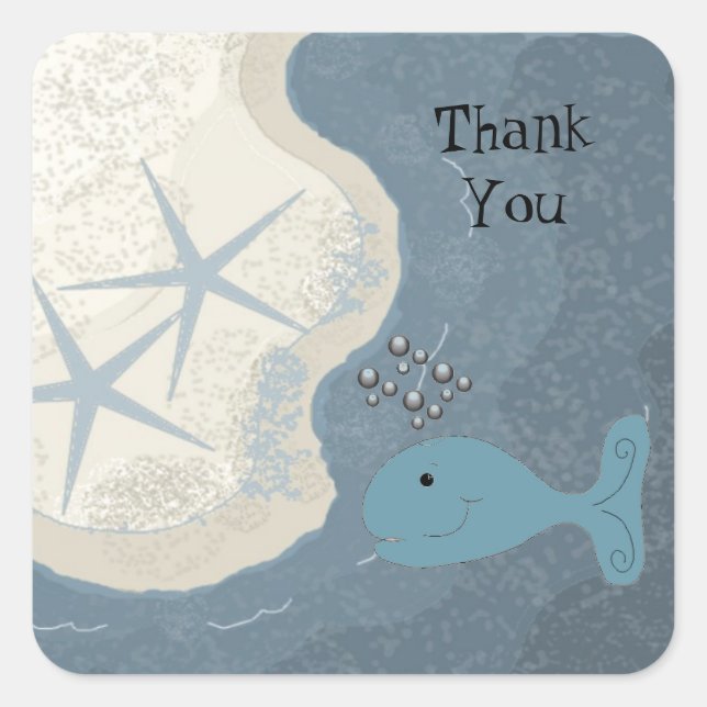 Ocean Scene Thank You Square Sticker (Front)