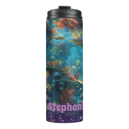 Ocean Scene with Purple Glitter  Thermal Tumbler