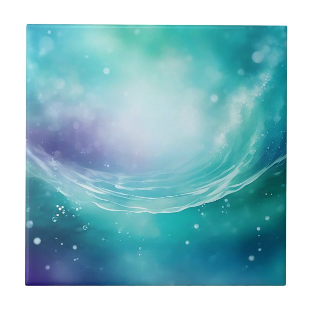 Ocean Scene with Swirling Watercolor Ceramic Tile (Front)