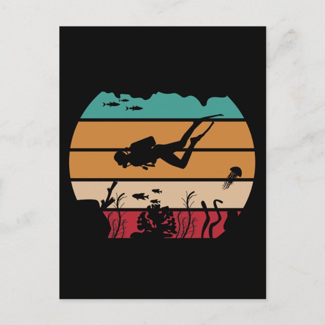 Ocean Scuba Diving Retro Diver Postcard (Front)