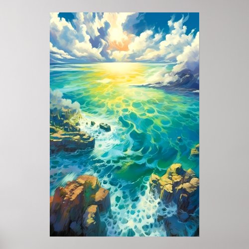 Ocean sea abstract swirling waves landscape poster