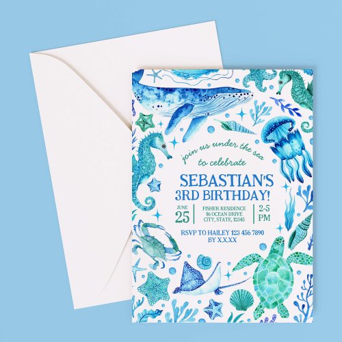 Ocean Sea Animal Boys Birthday Invitation