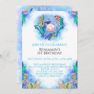 Ocean Sea Animals 1st Birthday  Invitation