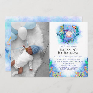 Ocean Sea Animals 1st Birthday  Invitation