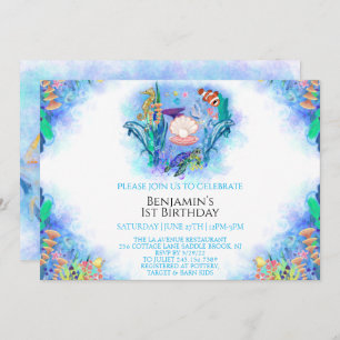 Ocean Sea Animals 1st Birthday  Invitation