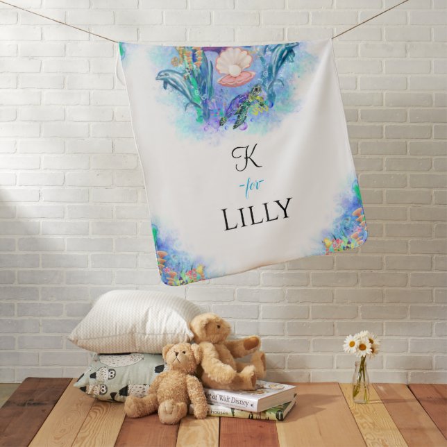 Ocean Sea Animals Baby Monogram  Baby Blanket (In Situ)