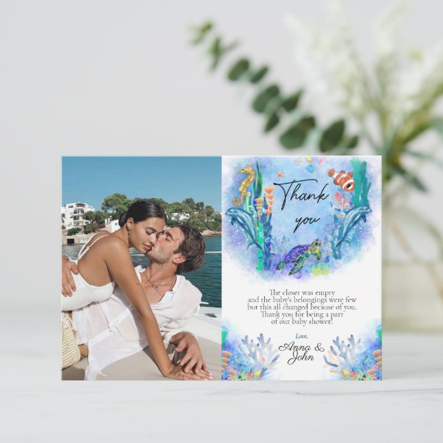 Ocean Sea Animals Baby Shower Thank You Card (Standing Front)