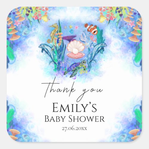 Ocean Sea Animals Colourful Baby Shower Classic Ro Square Sticker