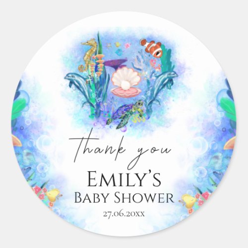 Ocean Sea Animals Colourful Baby Shower Classic Round Sticker