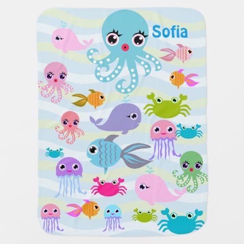 ocean sea Baby Blanket octopus crab fish jelly Stroller Blanket