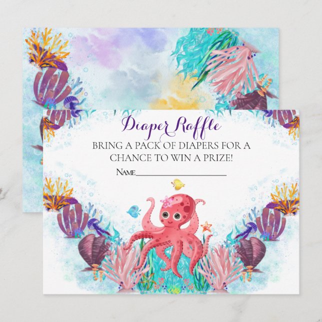 Ocean Sea baby Octopus Diaper Raffle Enclosure Card (Front/Back)
