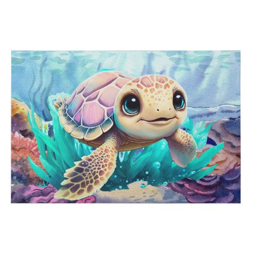 Ocean Sea Baby Turtle Swimming Portrait for Kids  Faux Canvas Print