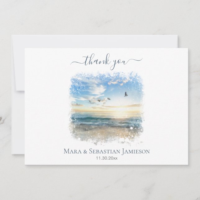 *~* Ocean Sea Beach Painting AR7 Wedding Thank You Card (Front)