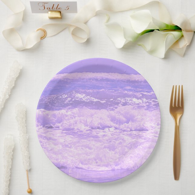 Ocean Sea Beach Purple Waves Water Paper Plates (Wedding)