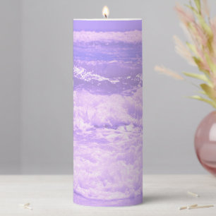 Ocean Sea Beach Purple Waves Water Pillar Candle