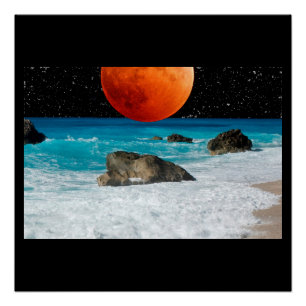 Ocean Sea Beach Rock Sand Moon Stars Personalize Poster