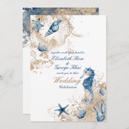 Ocean Sea Beach Seahorse Nautical Wedding Invitation