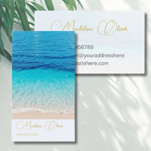 Ocean Sea Beach Travel Spa Blue Gold Stylish Business Card