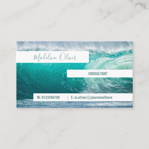 Ocean Sea  Blue Waves Beach Aqua Modern White Business Card