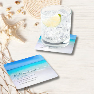 Ocean Sea Business Contact Blue Square Paper Coaster