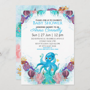 Ocean Sea Colourful Boy Octopus Baby Shower Invitation