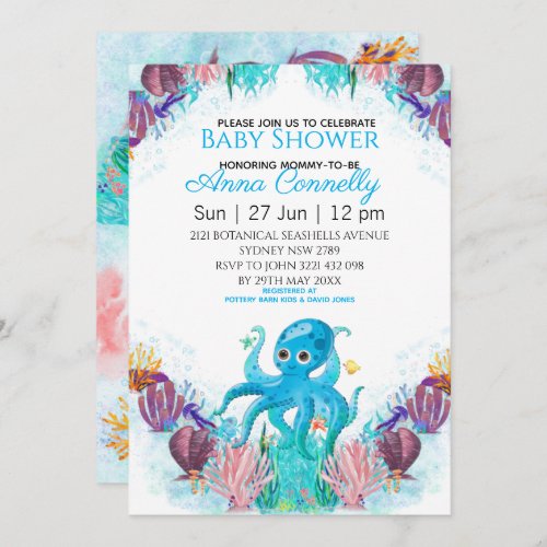 Ocean Sea Colourful Boy Octopus Baby Shower  Invitation