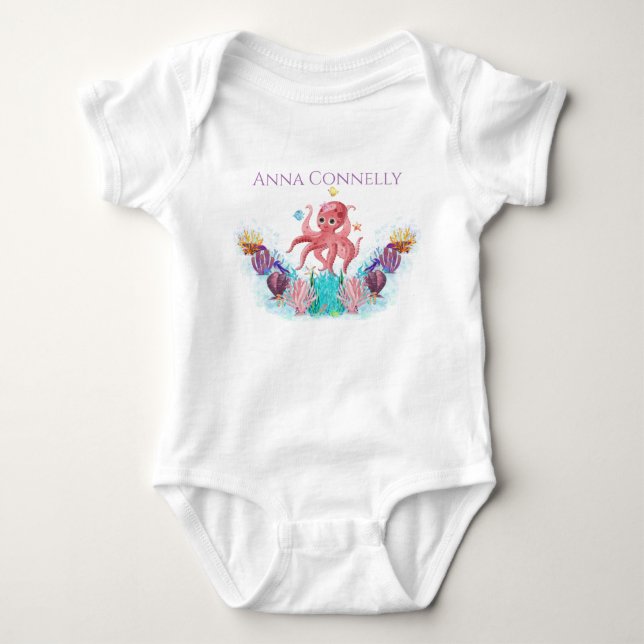 Ocean Sea Colourful Cute Baby Octopus 1st Birthday Bodysuit (Front)