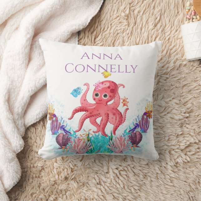 Ocean Sea Colourful Cute baby Octopus Gift Throw Pillow (Blanket)
