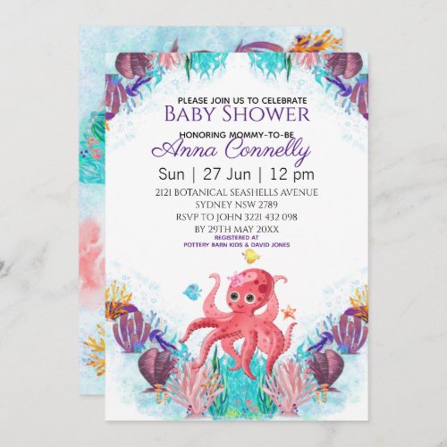 Ocean Sea Colourful Pink Octopus Baby Shower Invitation