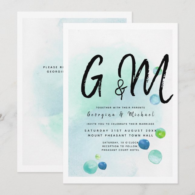 Ocean Sea Glass Ombre Turquoise Blue Wedding Invitation (Front/Back)