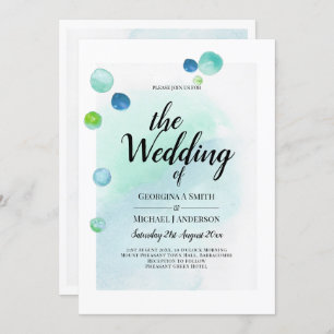 Ocean Sea Glass Ombre Turquoise Blue Wedding Invitation