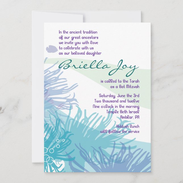 Ocean Sea Life Bat Bar Mitzvah Invitation (Front)