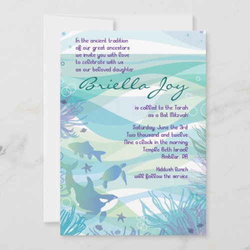 Whale &amp; Sea Life Bat Bar Mitzvah Invitation