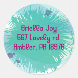 Ocean Sea Life Bat Mitzvah Round Return Address Classic Round Sticker