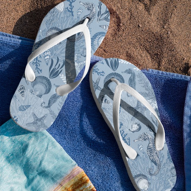Ocean Sea Life Blue Beach Flip Flops (Creator Uploaded)