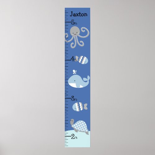 Ocean Sea Life Blue Gray Growth Chart Keep at 8x44