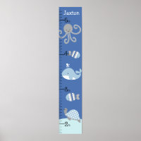 Ocean Sea Life Blue Gray Growth Chart Keep at 8x44