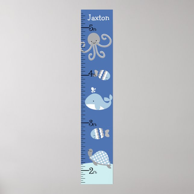 Ocean Sea Life Blue Gray Growth Chart Keep at 8x44 (Front)