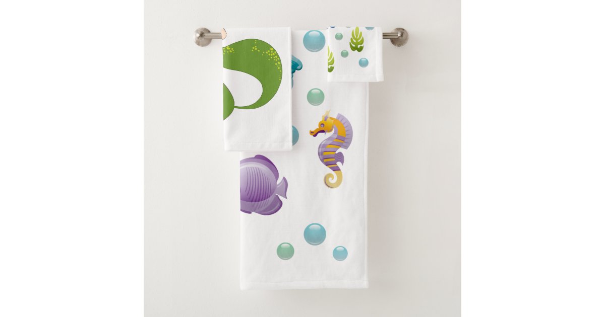 Ocean Sea Life Cute Fish Pattern Personalized Kids Bath Towel Set Zazzle