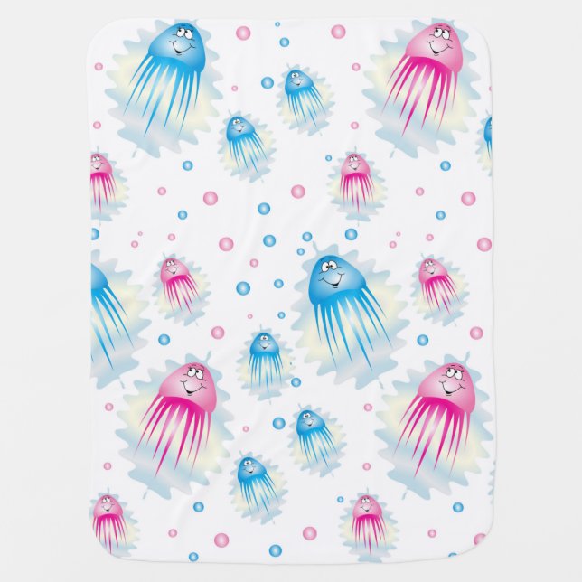 Ocean Sea Life Cute Jellyfish Personalized Kids Baby Blanket (Front)