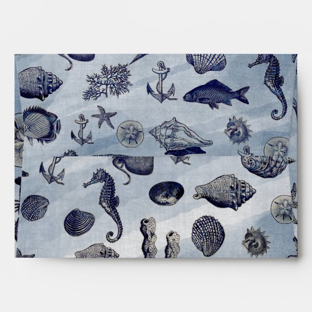 Ocean Sea Life Nautical Seashells Beach Invitation Envelope (Back (Top Flap))