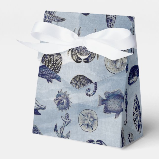 Ocean Sea Life Nautical Seashells Beach Wedding Favor Boxes (Front Side)