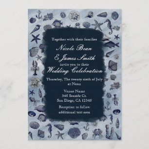 Ocean Sea Life Nautical Seashells Beach Wedding Invitation