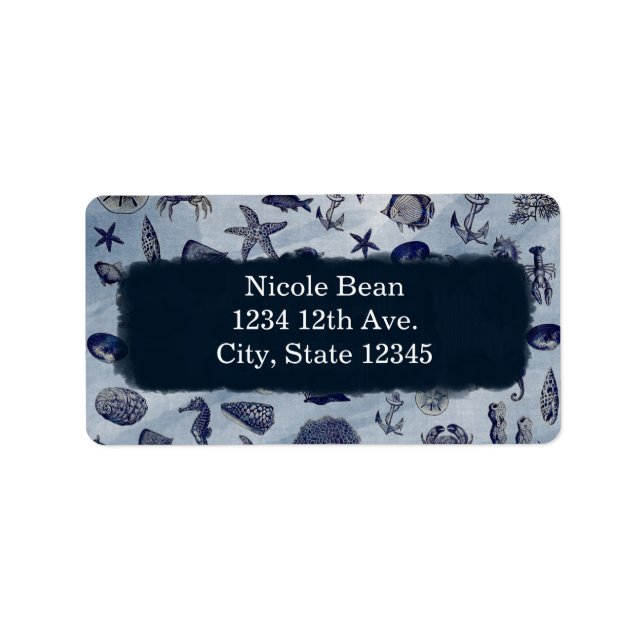 Ocean Sea Life Nautical Seashells Beach Wedding Label (Front)