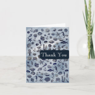 Ocean Sea Life Nautical Seashells Beach Wedding Letterpress Thank You Card
