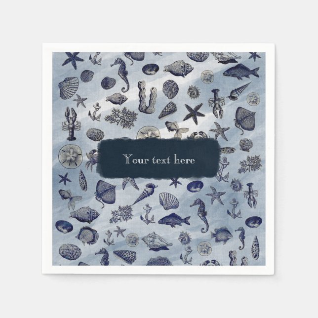 Ocean Sea Life Nautical Seashells Beach Wedding Napkins (Front)